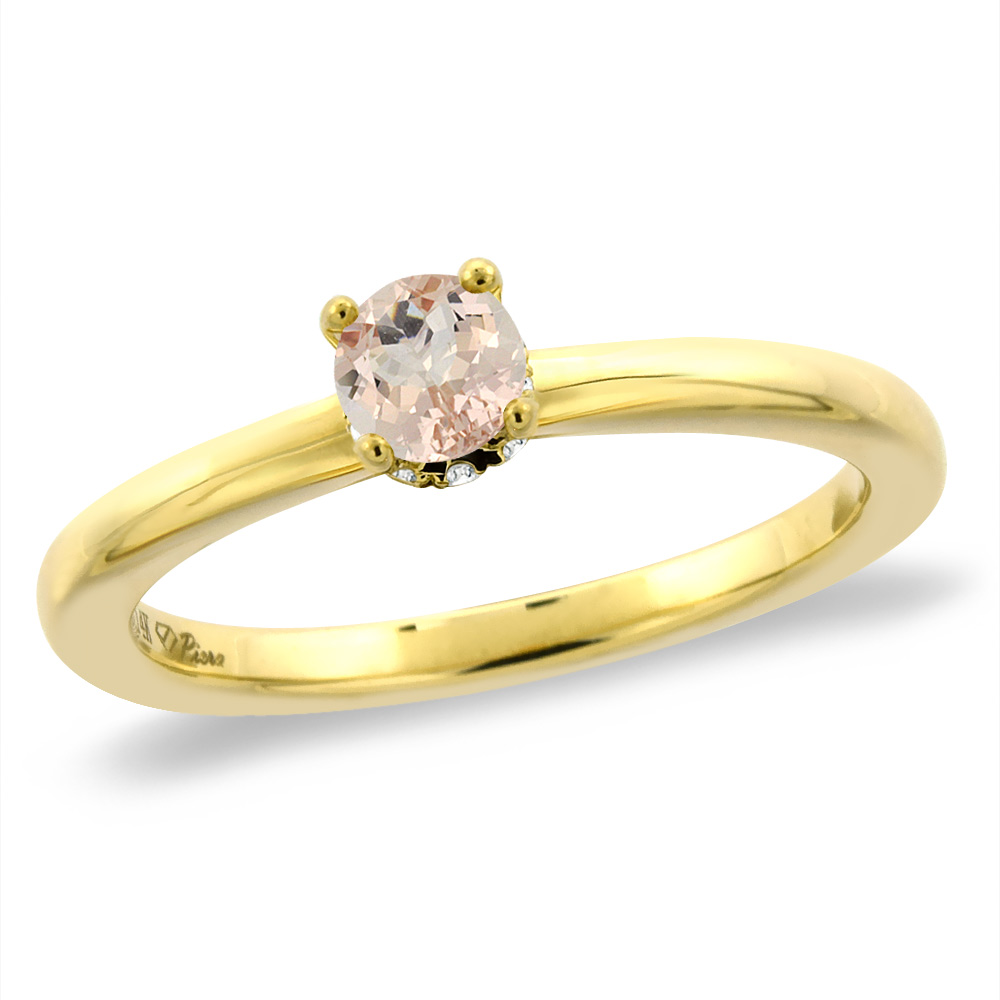 14K Yellow Gold Diamond Natural Morganite Solitaire Engagement Ring Round 5 mm, sizes 5 -10