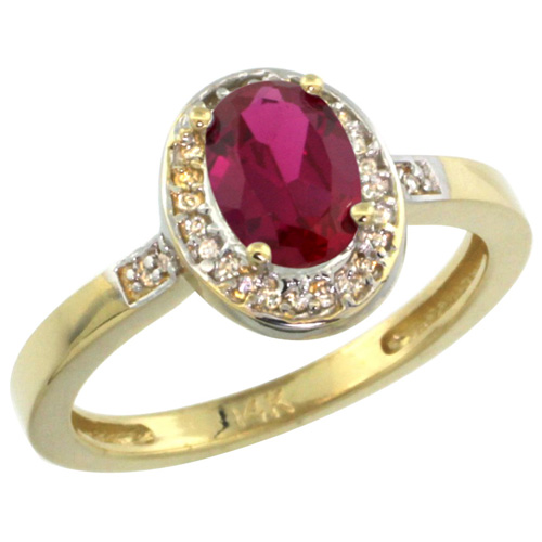 14k Yellow Gold Natural High Quality African Ruby Ring Oval 5x7 mm 1 ct Diamond Halo 1/2 inch wide, sizes 5-10