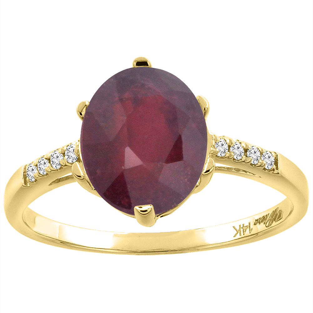 14K Yellow Gold Enhanced Genuine Ruby &amp; Diamond Ring Oval 10x8 mm, sizes 5-10