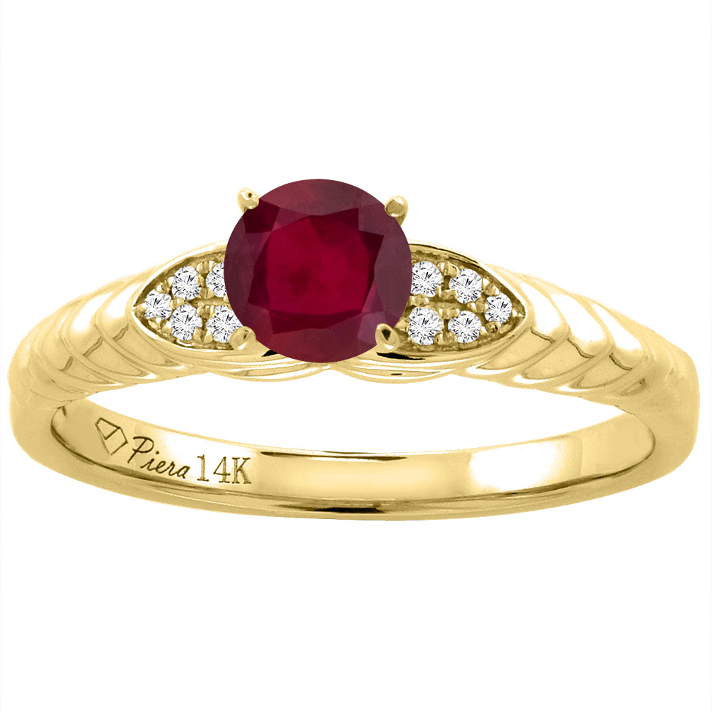 14K Yellow Gold Diamond Enhanced Genuine Ruby Engagement Ring Round 5 mm, sizes 5-10