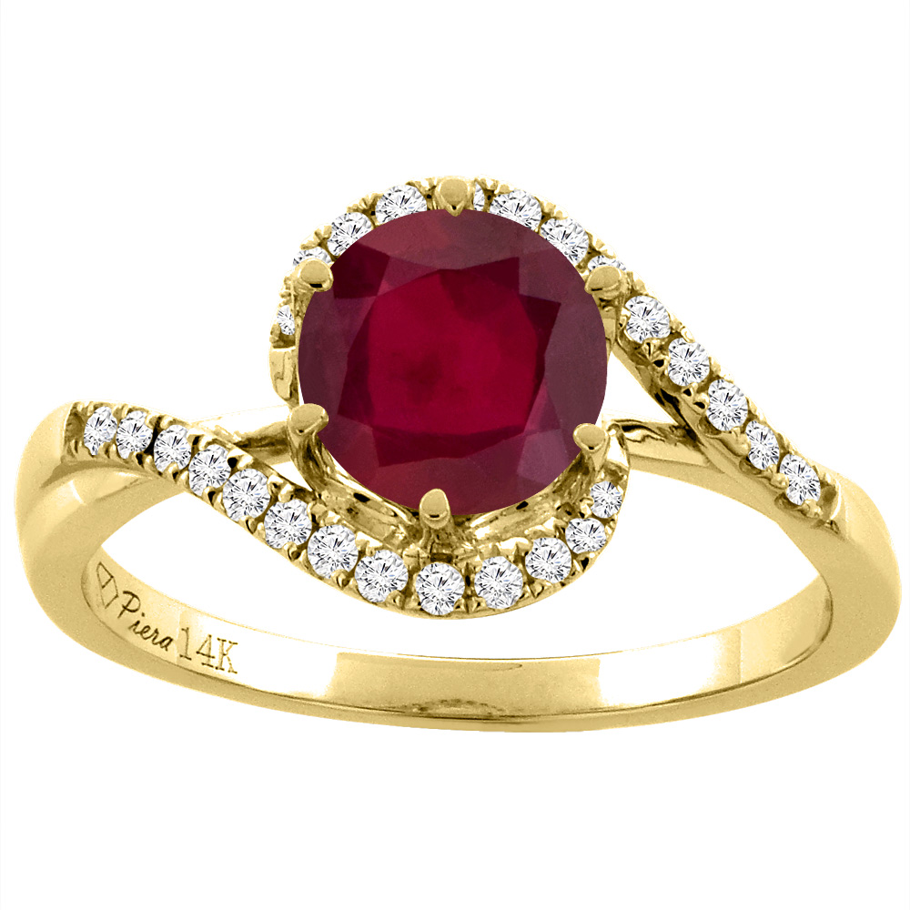 14K Yellow Gold Diamond Enhanced Genuine Ruby Bypass Engagement Ring Round 7 mm, sizes 5-10
