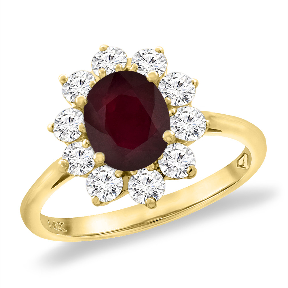 14K Yellow Gold Diamond Enhanced Genuine Ruby Engagement Ring Oval 8x6 mm, sizes 5 -10