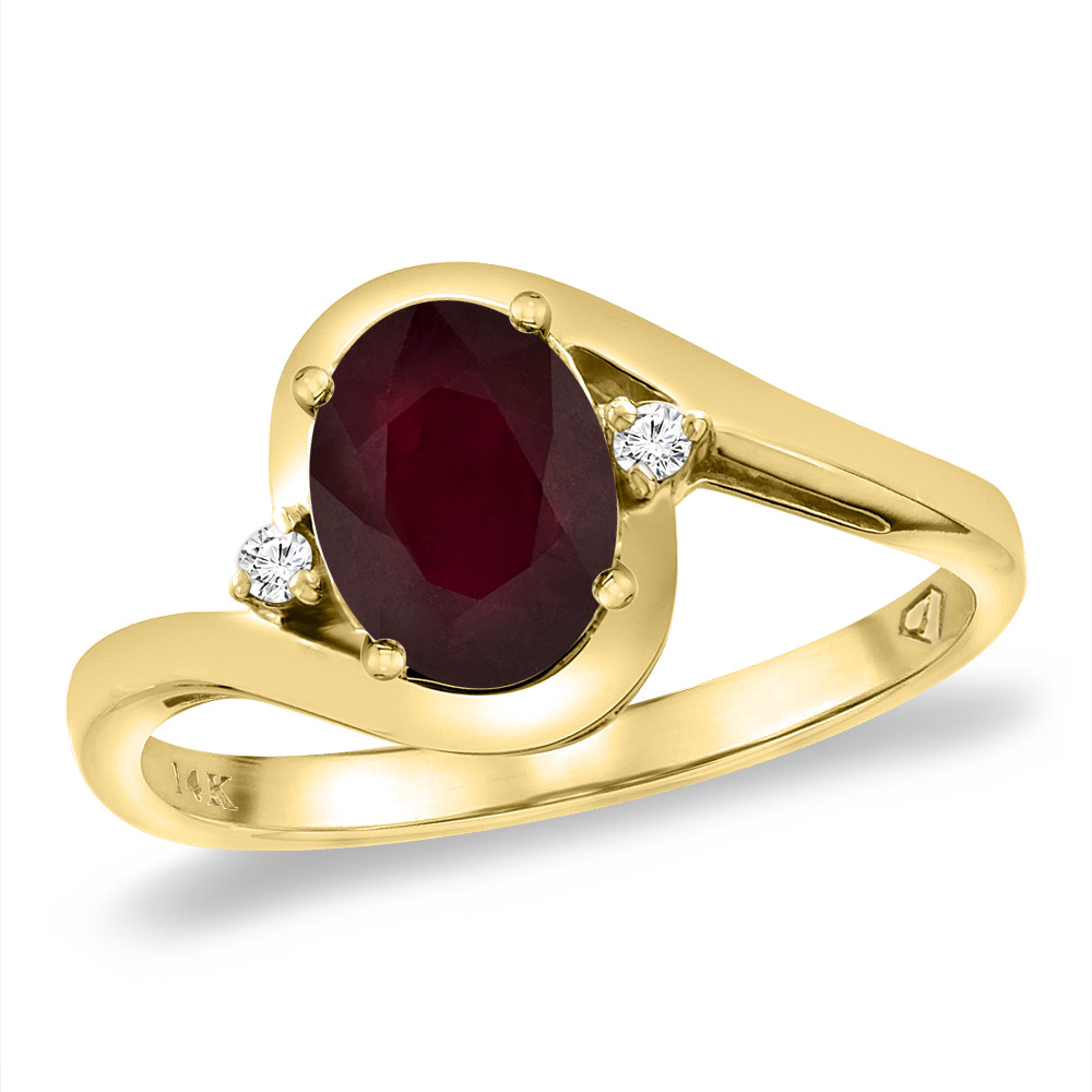 14K Yellow Gold Diamond Enhanced Genuine Ruby Bypass Engagement Ring Oval 8x6 mm, sizes 5 -10