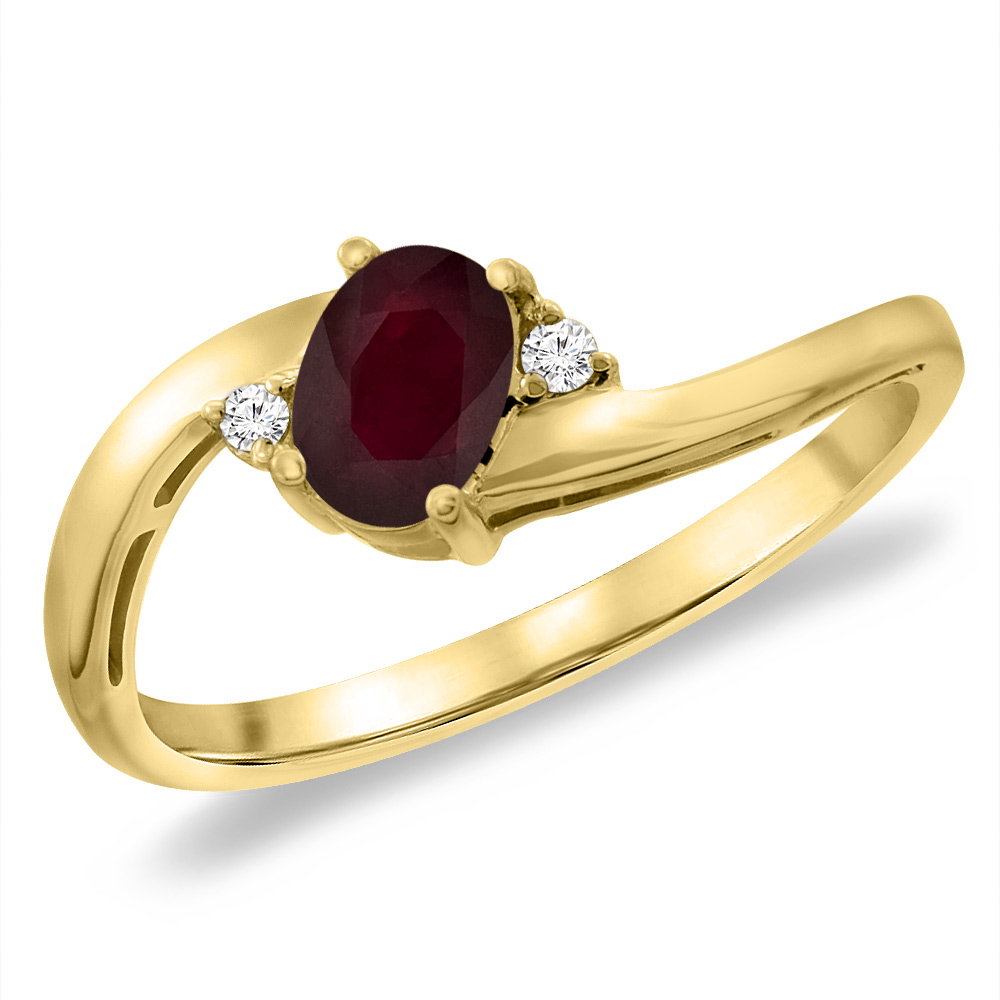 14K Yellow Gold Diamond Enhanced Genuine Ruby Bypass Engagement Ring Oval 6x4 mm, sizes 5 -10