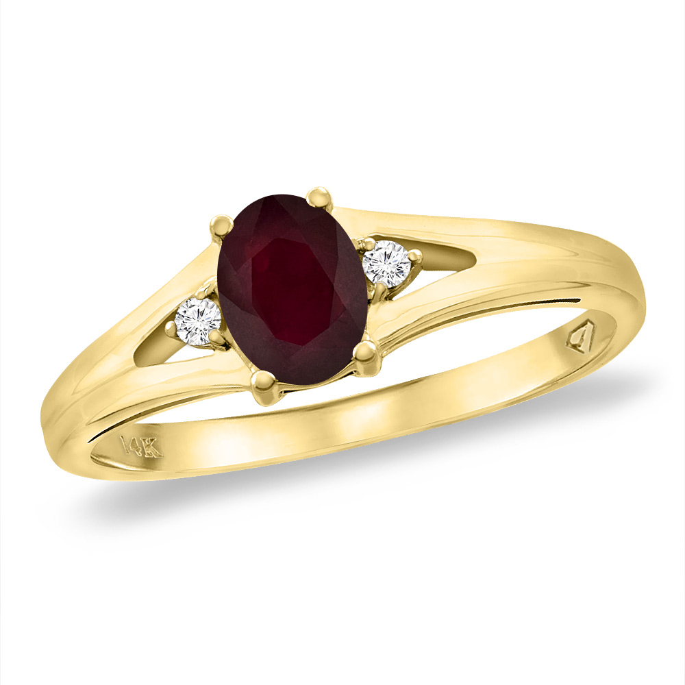 14K Yellow Gold Diamond Enhanced Genuine Ruby Engagement Ring Oval 6x4 mm, sizes 5 -10