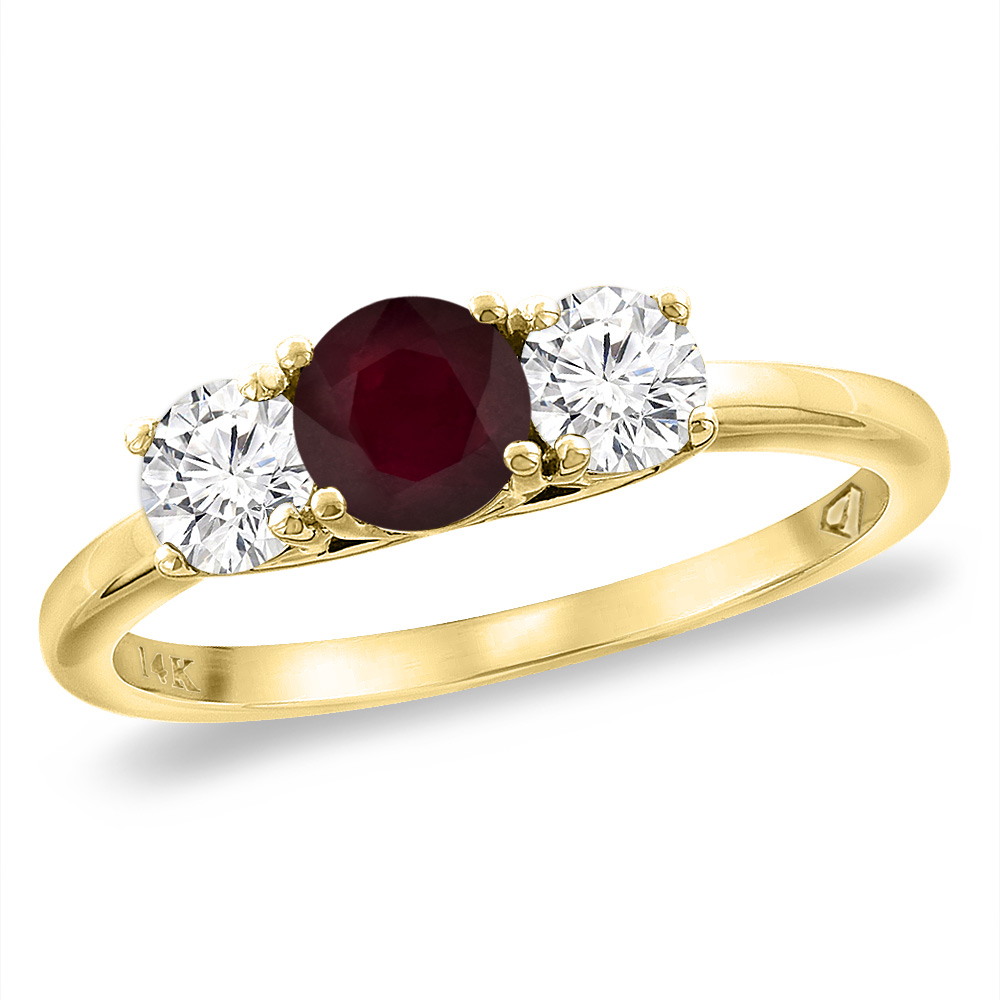14K Yellow Gold Diamond Enhanced Genuine Ruby Engagement Ring 5mm Round, sizes 5 -10