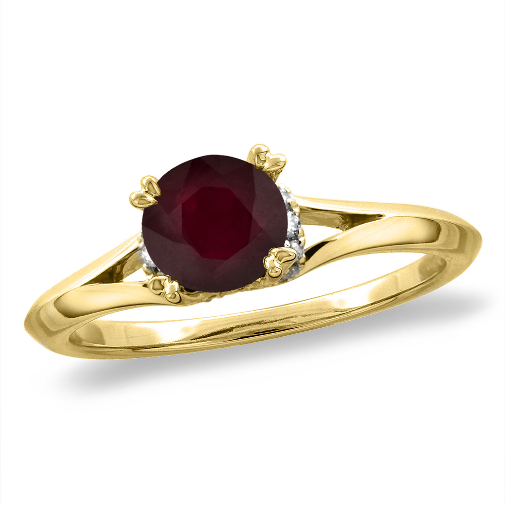 14K White/Yellow Gold Diamond Enhanced Genuine Ruby Solitaire Engagement Ring Round 6 mm,sz 5-10