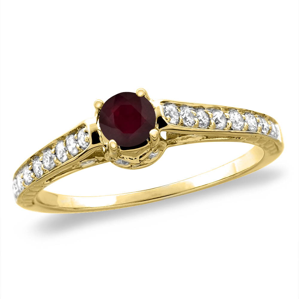14K White/Yellow Gold Diamond Enhanced Genuine Ruby Engagement Ring Round 5 mm, size 5-10