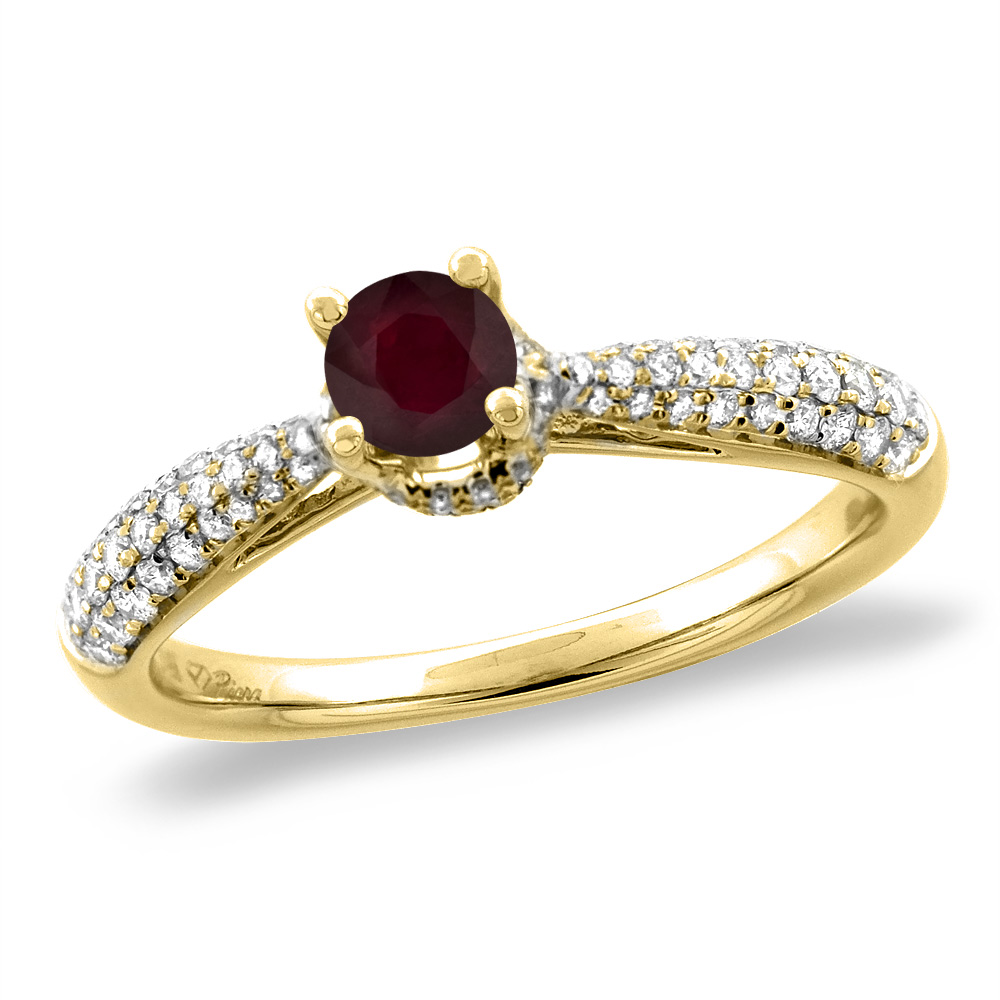 14K White/Yellow Gold Diamond Enhanced Genuine Ruby Engagement Ring Round 5 mm, size 5-10