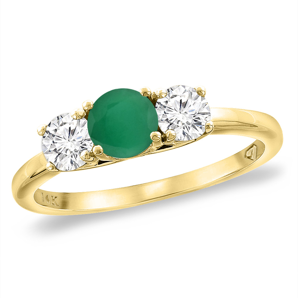 14K Yellow Gold Diamond Natural Emerald Engagement Ring 5mm Round, sizes 5 -10