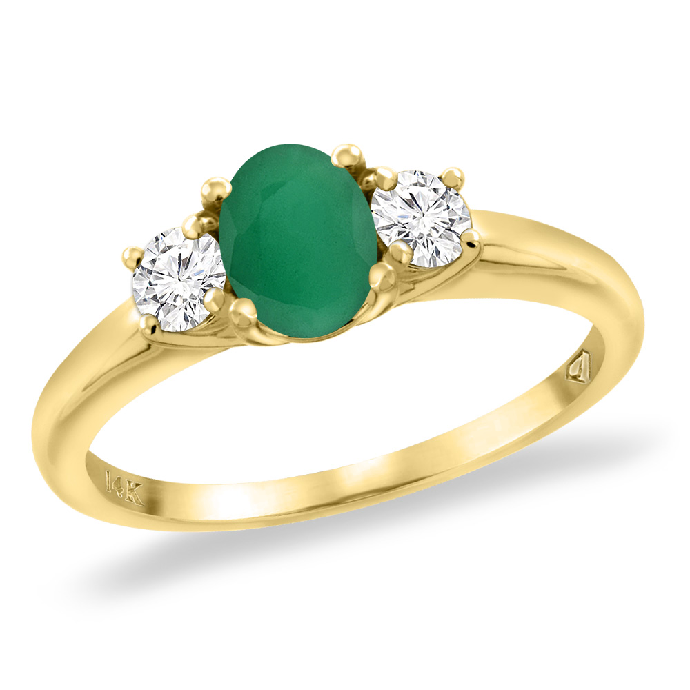 14K Yellow Gold Natural Emerald Engagement Ring Diamond Accents Oval 7x5 mm, sizes 5 -10