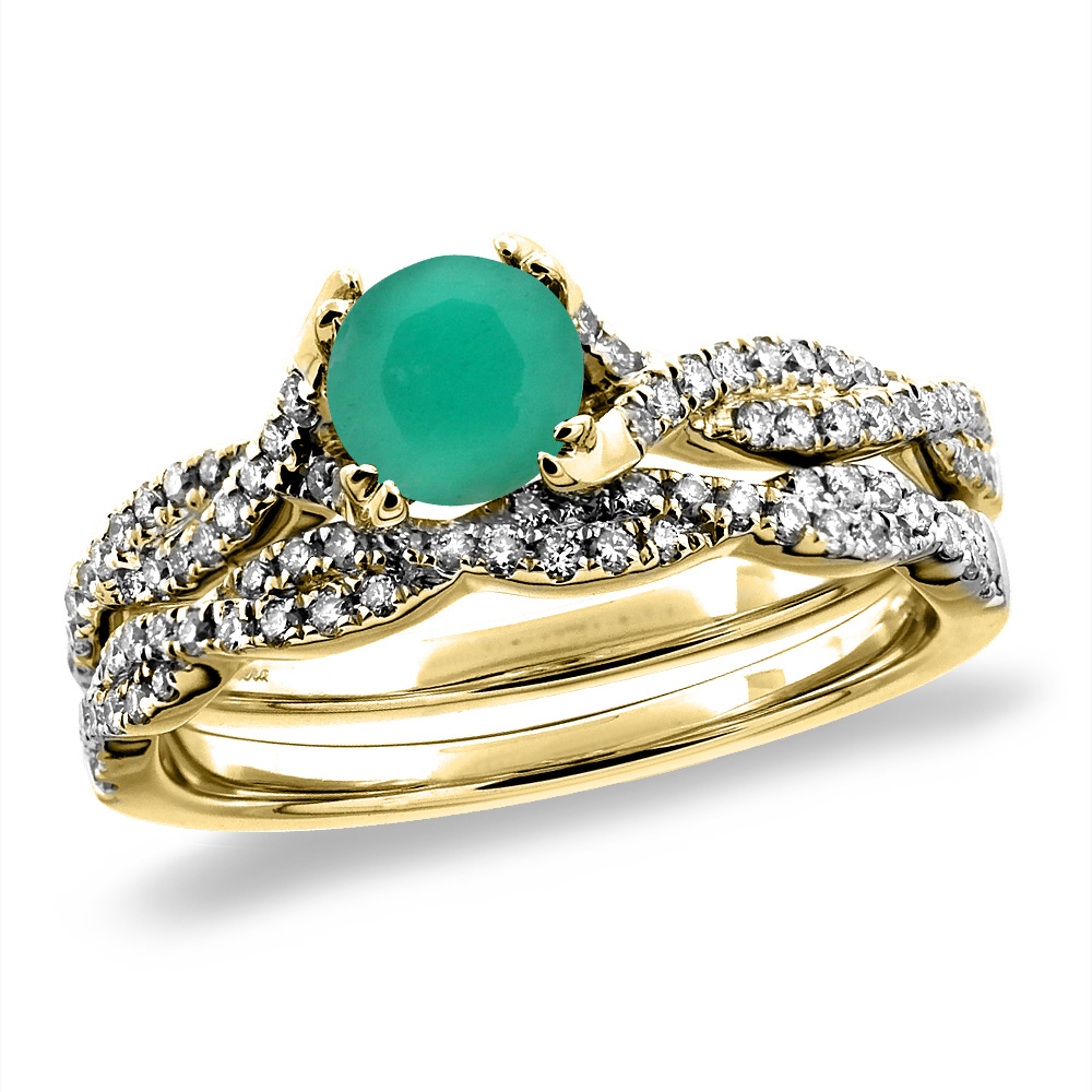 14K White/Yellow Gold Diamond Natural Emerald 2pc Infinity Engagement Ring Set Round 5 mm, sz 5-10