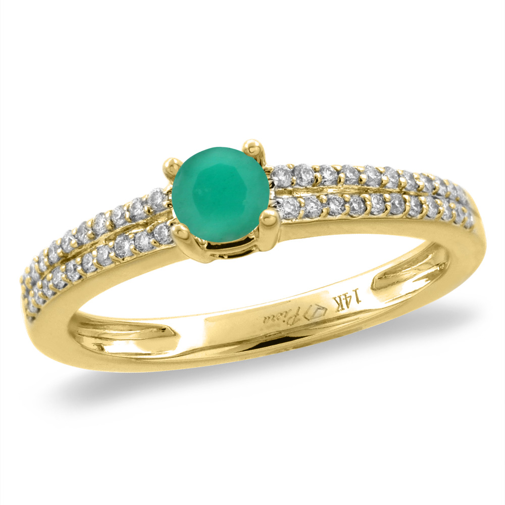 14K White/Yellow Gold Diamond Natural Emerald Engagement Ring Round 5 mm, sizes 5-10