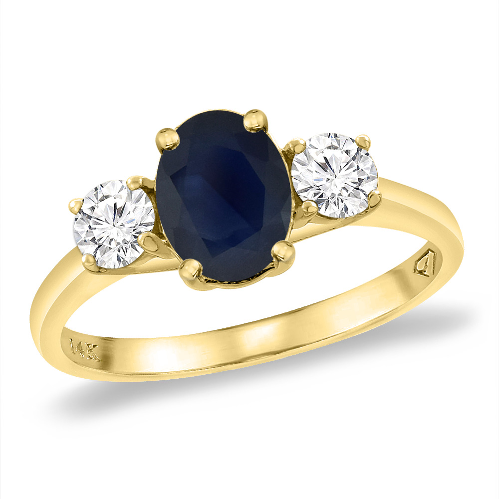 14K Yellow Gold Natural Australian Sapphire & 2pc. Diamond Engagement Ring Oval 8x6 mm, sizes 5 -10