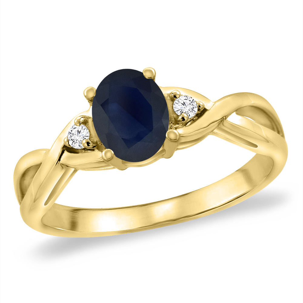 14K Yellow Gold Diamond Natural Blue Sapphire Infinity Engagement Ring Oval 7x5 mm, sizes 5 -10