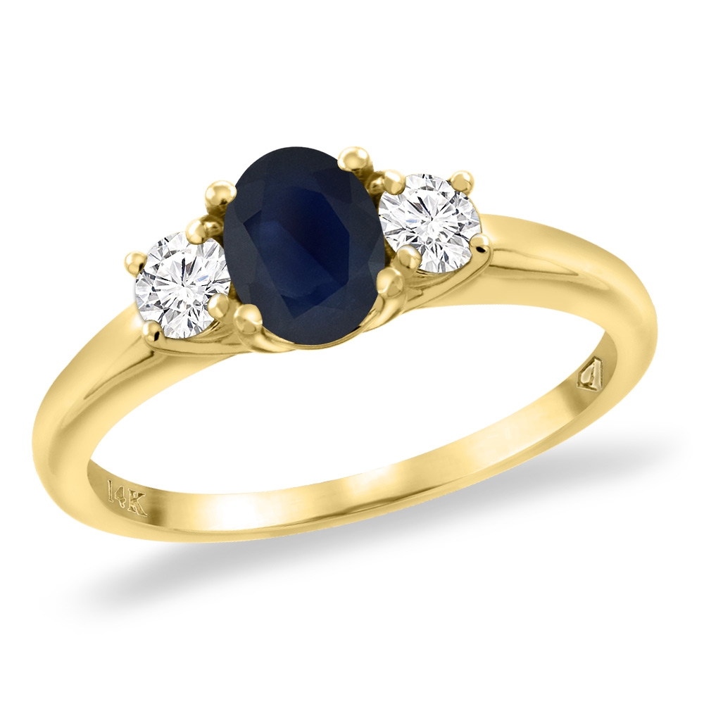 14K Yellow Gold Natural Blue Sapphire Engagement Ring Diamond Accents Oval 7x5 mm, sizes 5 -10