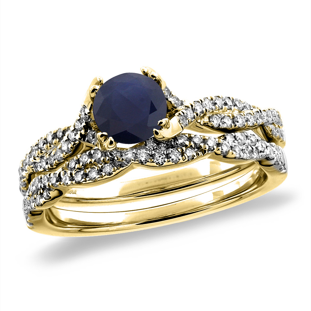 14K White/Yellow Gold Diamond Natural Blue Sapphire 2pc Infinity Engagement Ring Set Round 5 mm, sz 5-10