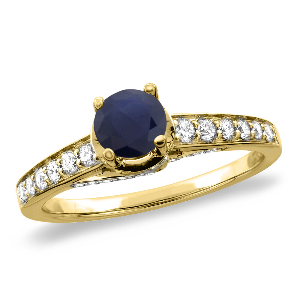 14K White/Yellow Gold Diamond Natural Blue Sapphire Engagement Ring Round 4 mm, sizes 5 -10