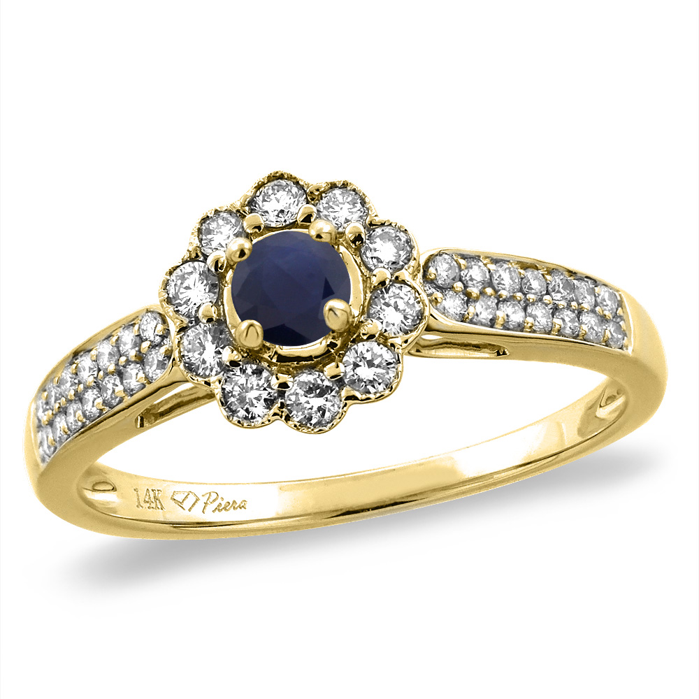 14K Yellow Gold Natural Blue Sapphire Engagement Ring Round 4 mm, sizes 5 -10