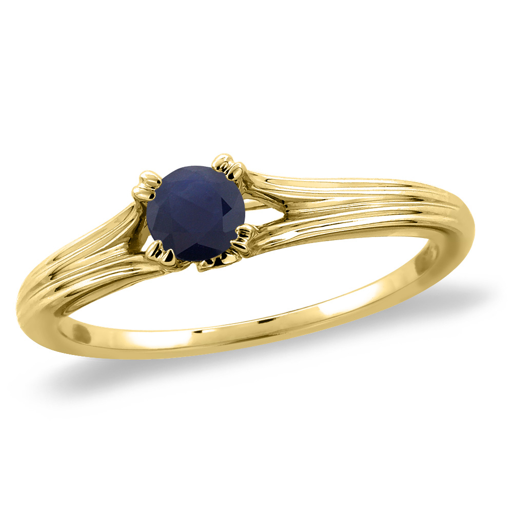14K Yellow Gold Diamond Natural Blue Sapphire Solitaire Engagement Ring Round 4 mm, sizes 5 -10