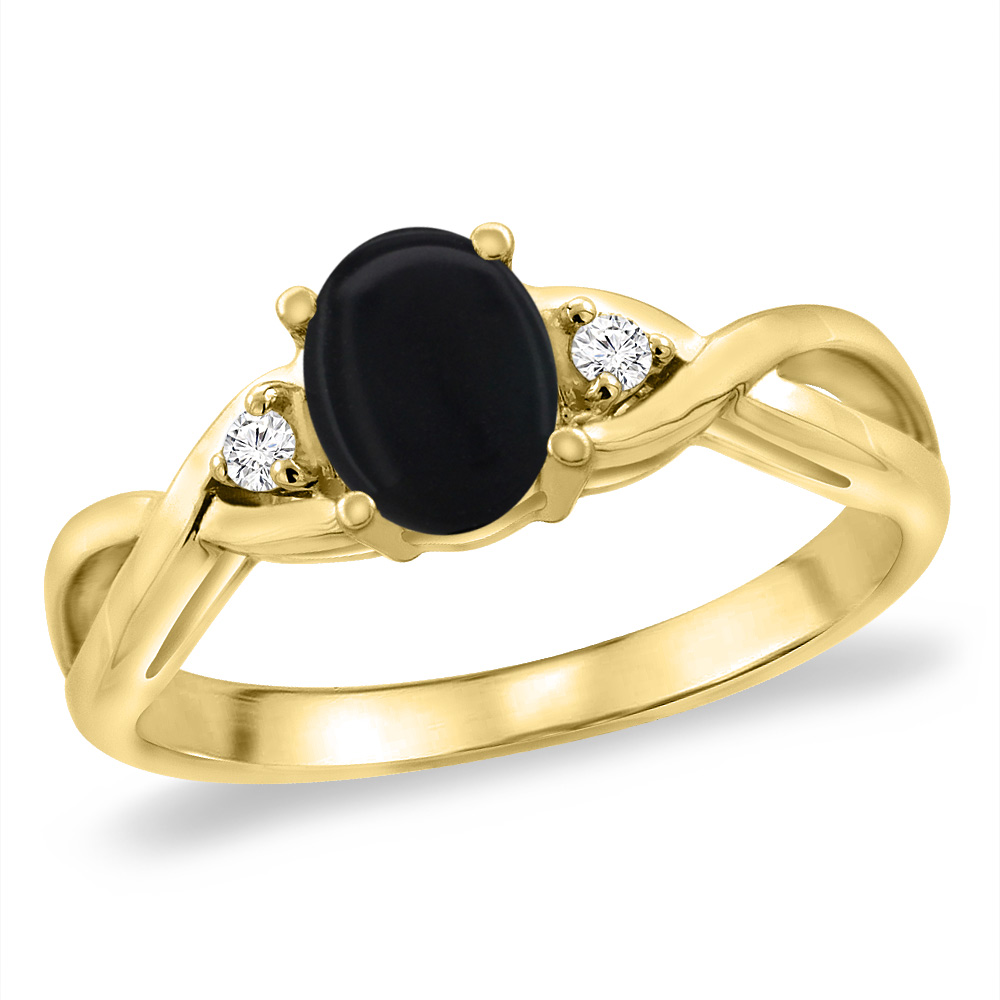 14K Yellow Gold Diamond Natural Black Onyx Infinity Engagement Ring Oval 7x5 mm, sizes 5 -10
