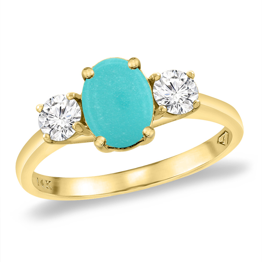 14K Yellow Gold Natural Turquoise &amp; 2pc. Diamond Engagement Ring Oval 8x6 mm, sizes 5 -10