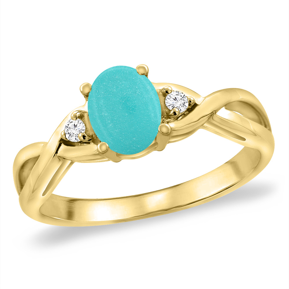 14K Yellow Gold Diamond Natural Turquoise Infinity Engagement Ring Oval 7x5 mm, sizes 5 -10