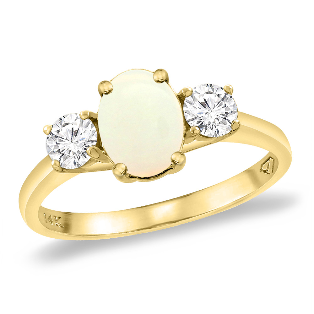 14K Yellow Gold Natural Opal &amp; 2pc. Diamond Engagement Ring Oval 8x6 mm, sizes 5 -10