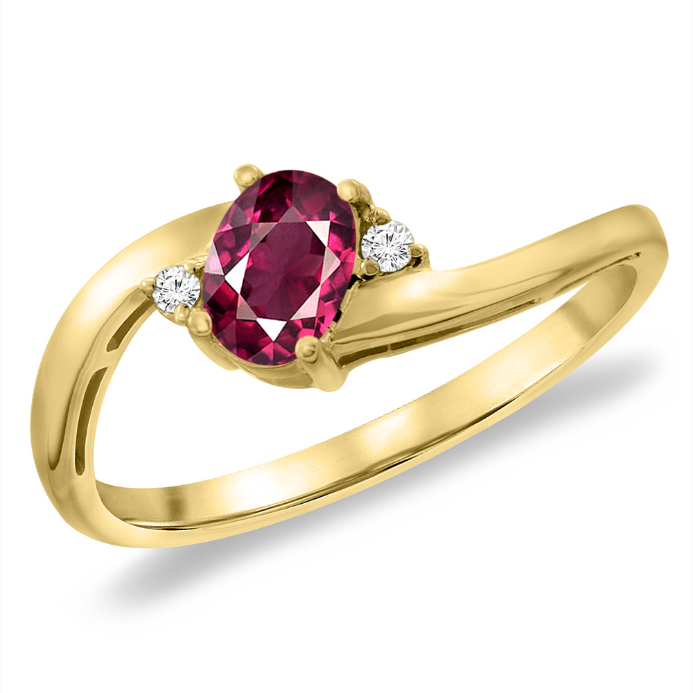 14K Yellow Gold Diamond Natural Rhodolite Bypass Engagement Ring Oval 6x4 mm, sizes 5 -10