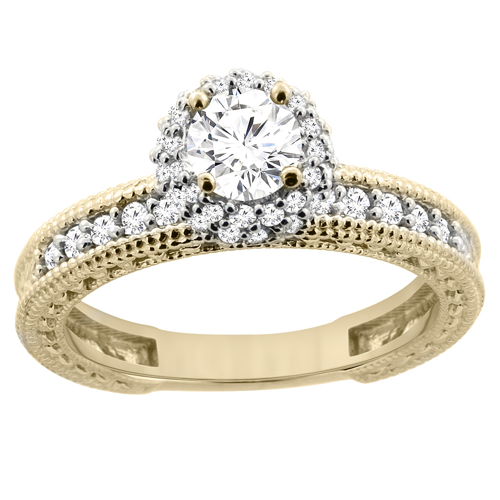 14K Yellow Gold Diamond Engraved Engagement Ring 0.75 cttw, sizes 5 - 10