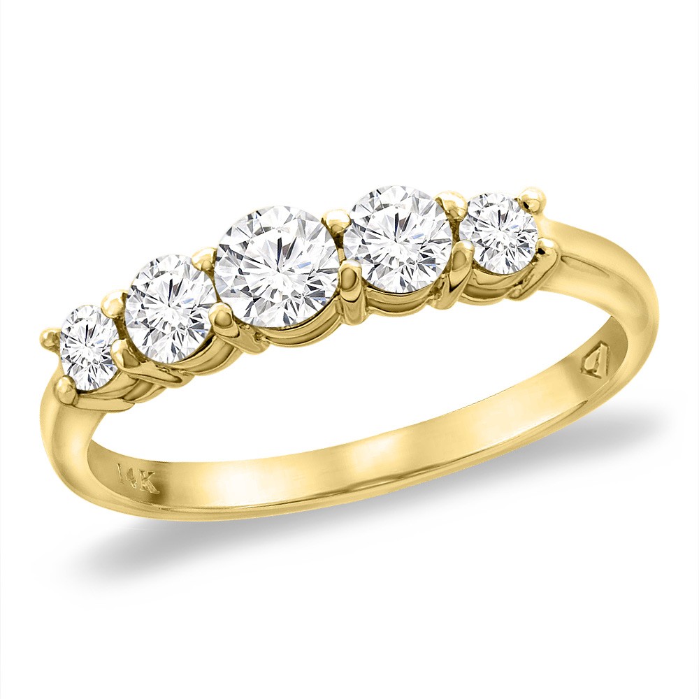 14K Yellow Gold Genuine Diamond 5-stone Engagement Ring 0.62 cttw. 5/32 inch wide, sizes 5 -10