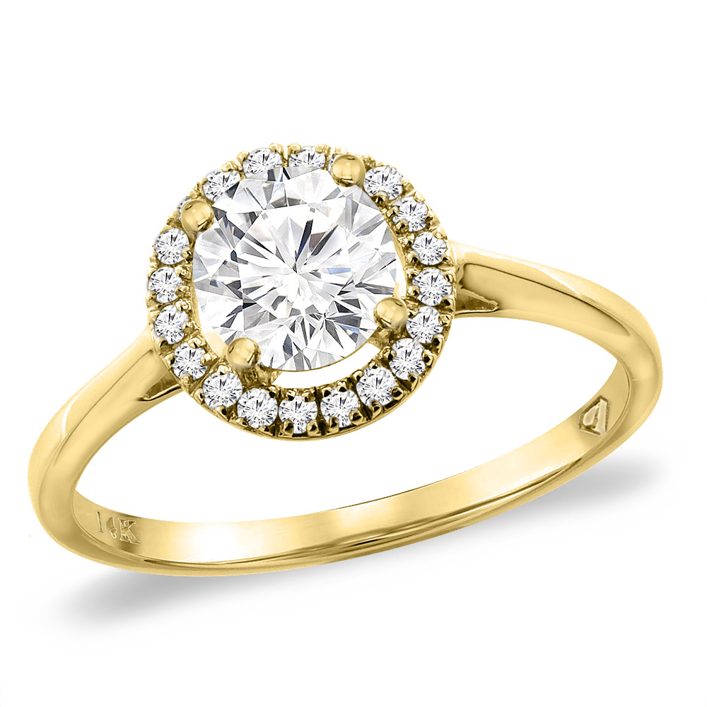 14K Yellow Gold 0.87 cttw Genuine Diamond Halo Engagement Ring Round 6 mm, sizes 5 -10