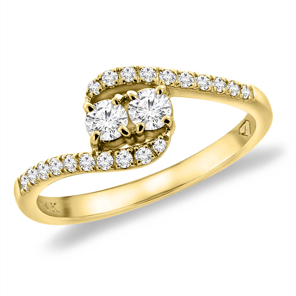14K Yellow Gold Genuine Diamond 2-stone Bypass Engagement Ring 0.35 cttw., sizes 5 -10