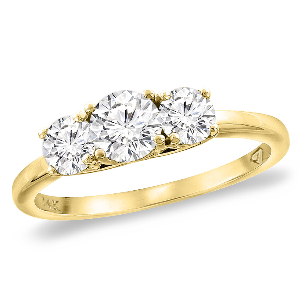 14K Yellow Gold 1.04 cttw 3-Stone Genuine Diamond Engagement Ring, sizes 5 -10