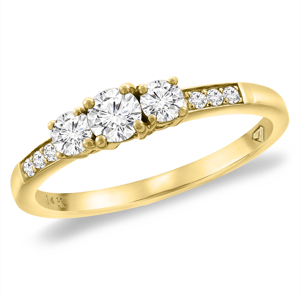 14K Yellow Gold Genuine Diamond 3-stone Engagement Ring 0.46 cttw., sizes 5 -10