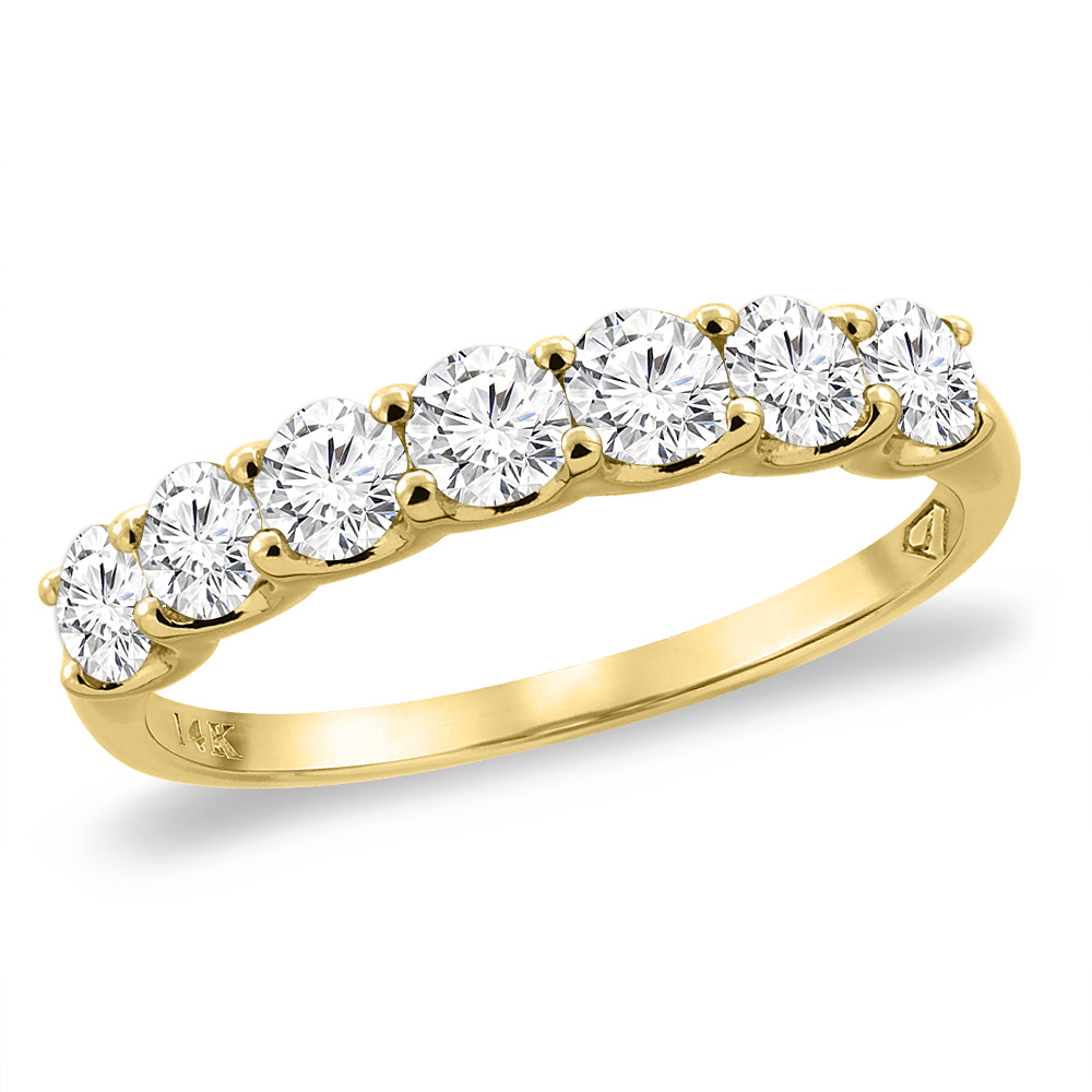 14K Yellow Gold Genuine Diamond 7-stone Shared Prong Engagement Ring 0.93 cttw., sizes 5 -10