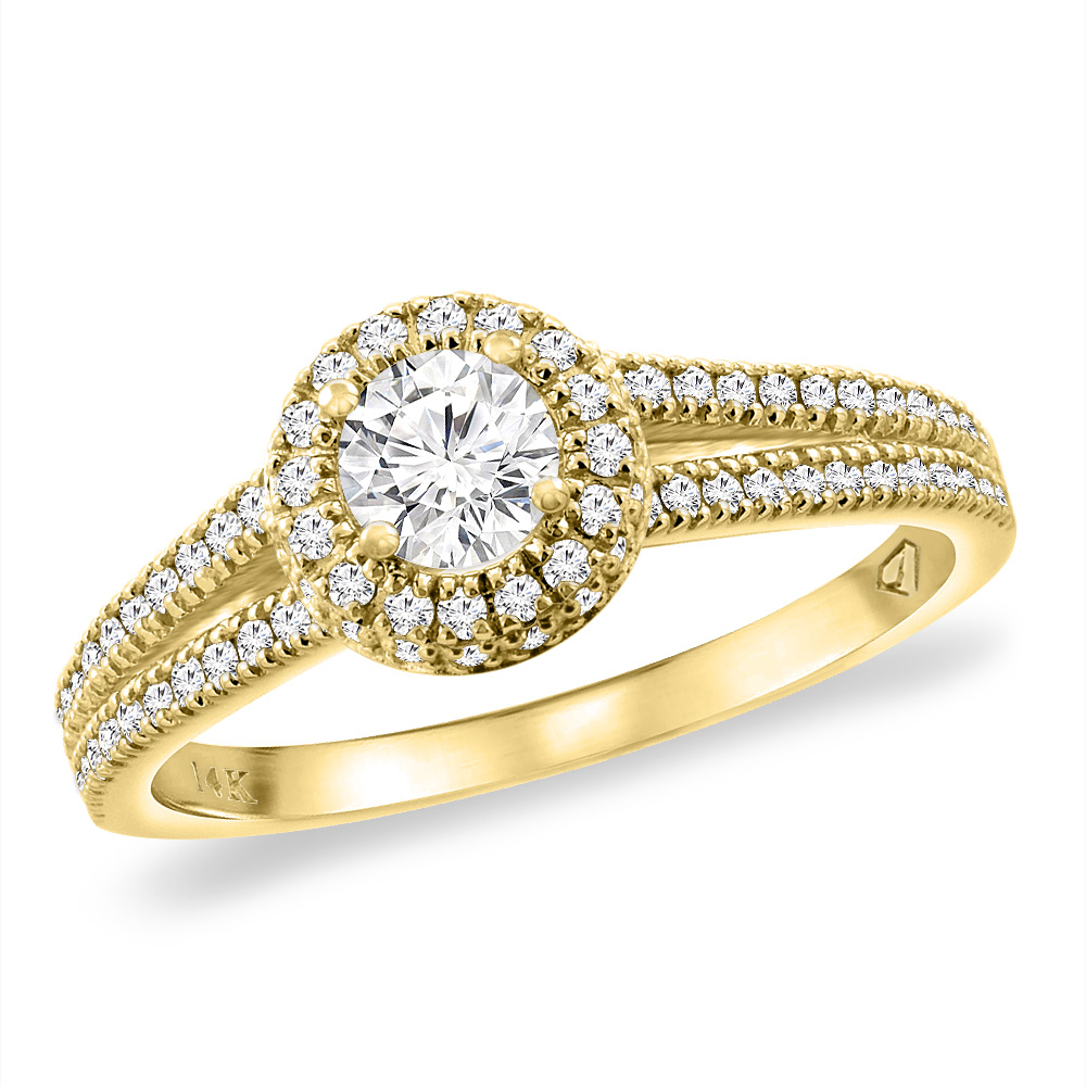 14K Yellow Gold 0.62 cttw Genuine Diamond Halo Split Shank Engagement Ring, sizes 5 -10