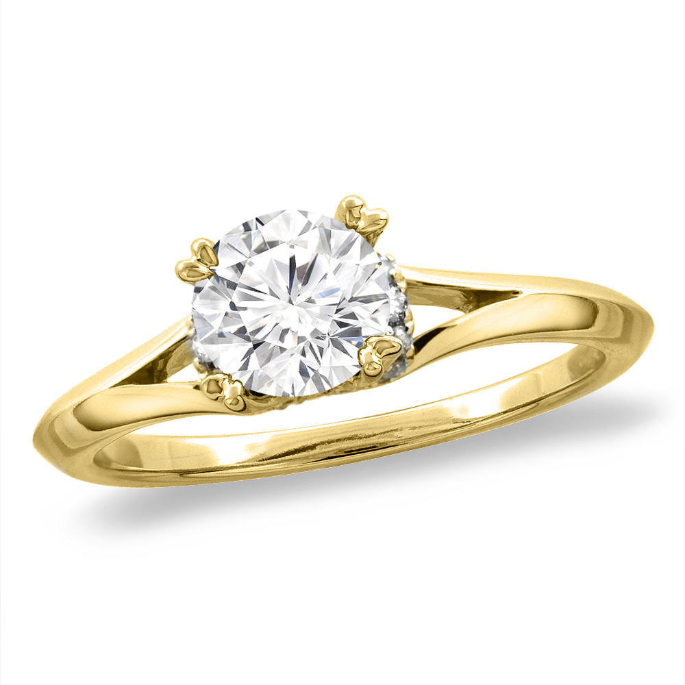 14K White/Yellow Gold 0.86 cttw Genuine Diamond Solitaire Engagement Ring Round 6 mm, sizes 5-10