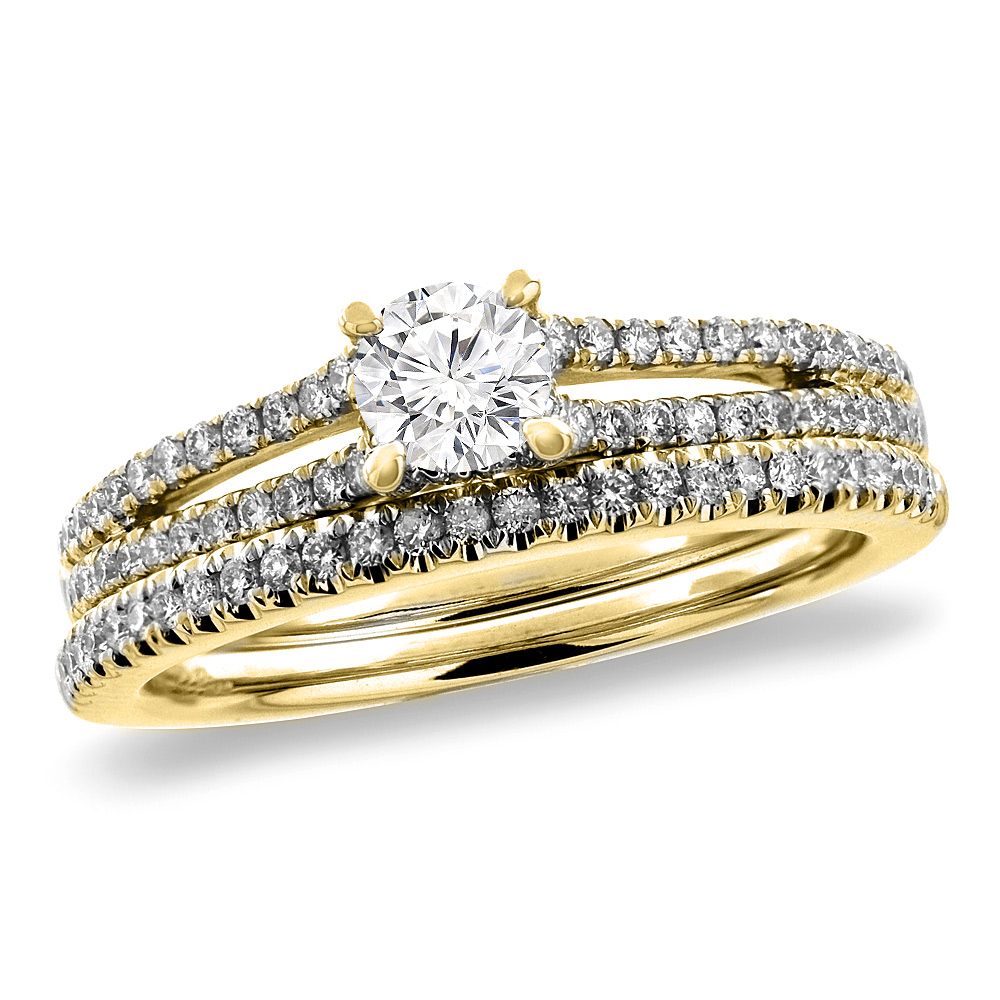 14K Yellow Gold 0.97 cttw Genuine Diamond 2pc Engagement Ring Set, sizes 5-10