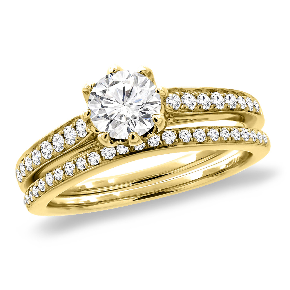 14K Yellow Gold 0.88 cttw Genuine Diamond 2pc Engagement Ring Set, sizes 5-10