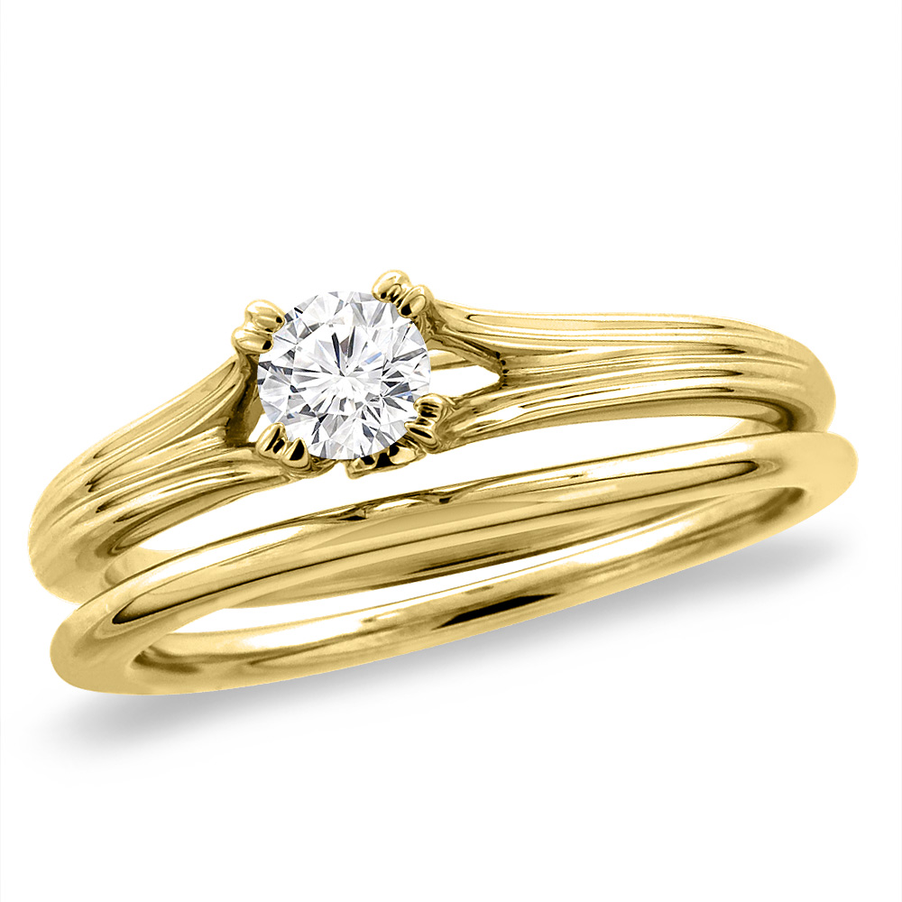 14K Yellow Gold 0.28 cttw Genuine Diamond 2pc Solitaire Engagement Ring Set, sizes 5 -10