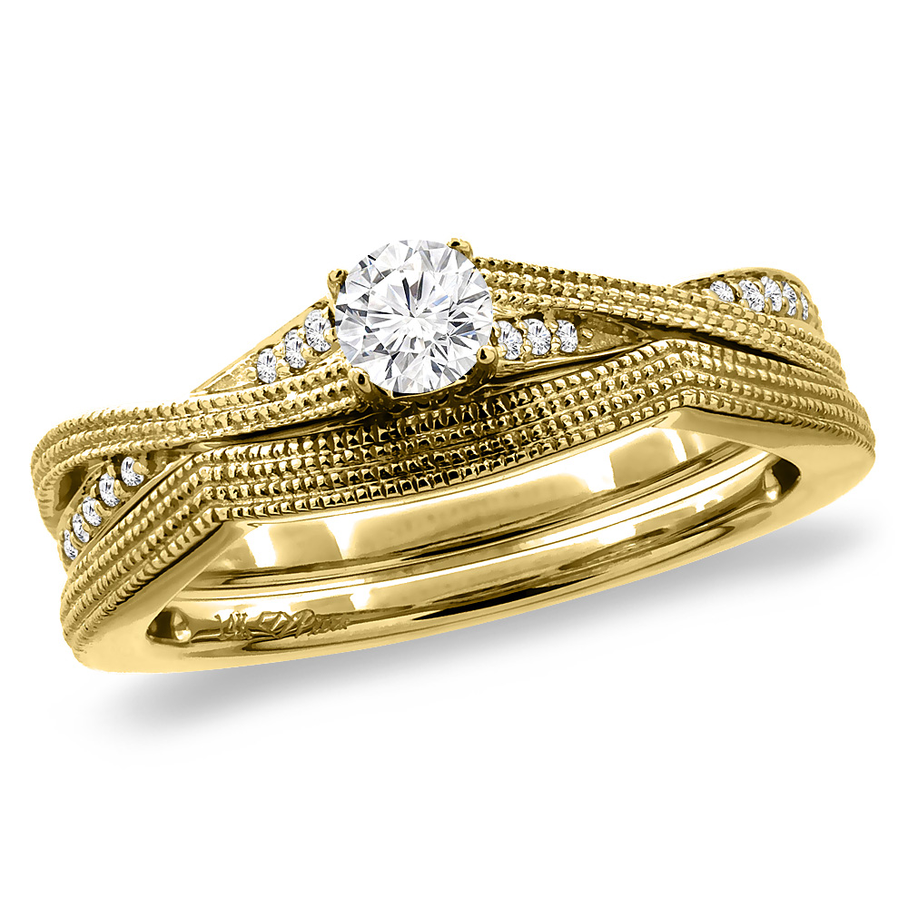 14K Yellow Gold 0.4 cttw Genuine Diamond 2pc Engagement Ring Set, sizes 5 -10