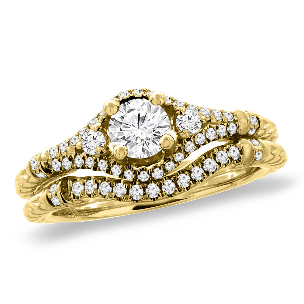 14K Yellow Gold 0.64 cttw Genuine Diamond 2pc Engagement Ring Set, sizes 5 -10