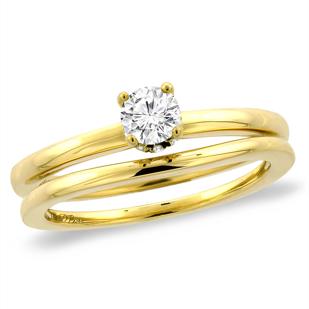 14K Yellow Gold 0.31 cttw Genuine Diamond 2pc Solitaire Engagement Ring Set, sizes 5 -10