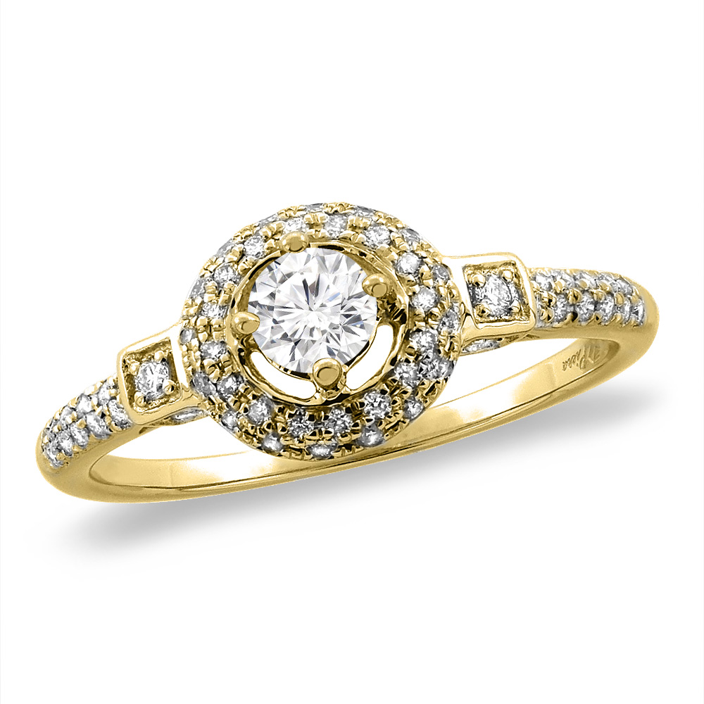 14K White/Yellow Gold 0.49 cttw Genuine Diamond Halo Engagement Ring, sizes 5 -10