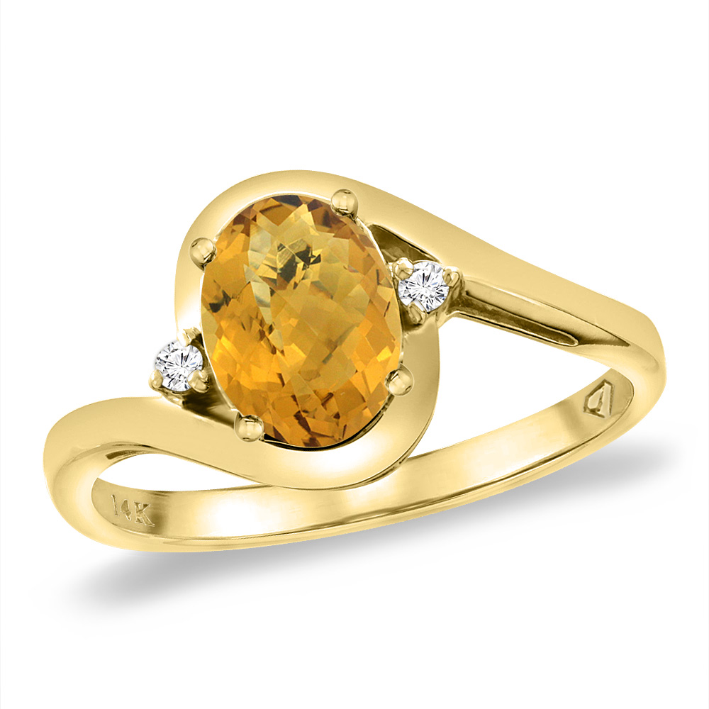 14K Yellow Gold Diamond Natural Whisky Quartz Bypass Engagement Ring Oval 8x6 mm, sizes 5 -10