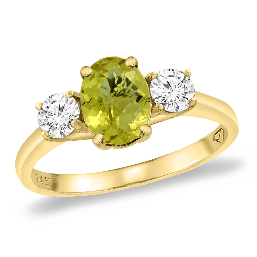 14K Yellow Gold Natural Lemon Quartz &amp; 2pc. Diamond Engagement Ring Oval 8x6 mm, sizes 5 -10