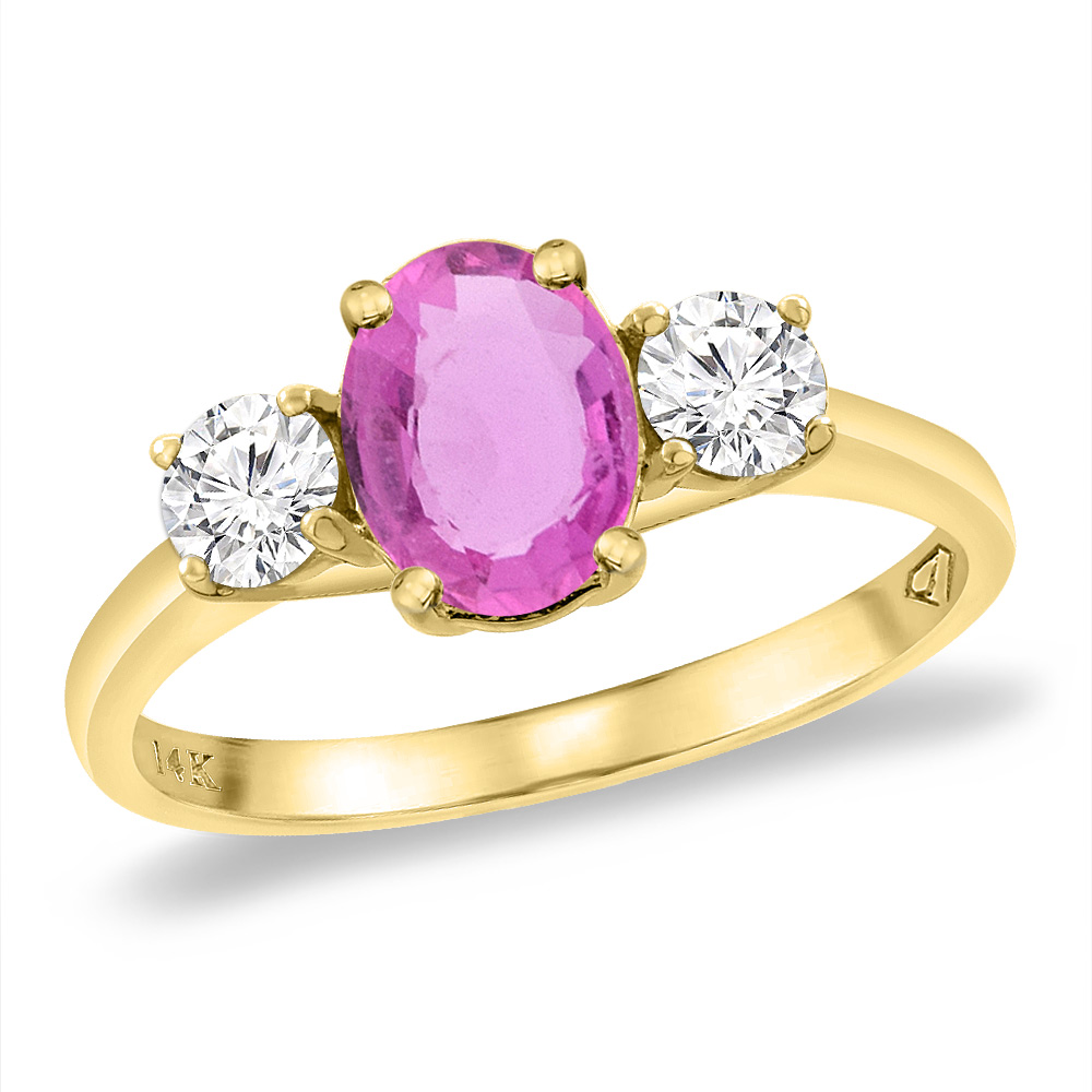 14K Yellow Gold Natural Pink Sapphire &amp; 2pc. Diamond Engagement Ring Oval 8x6 mm, sizes 5 -10