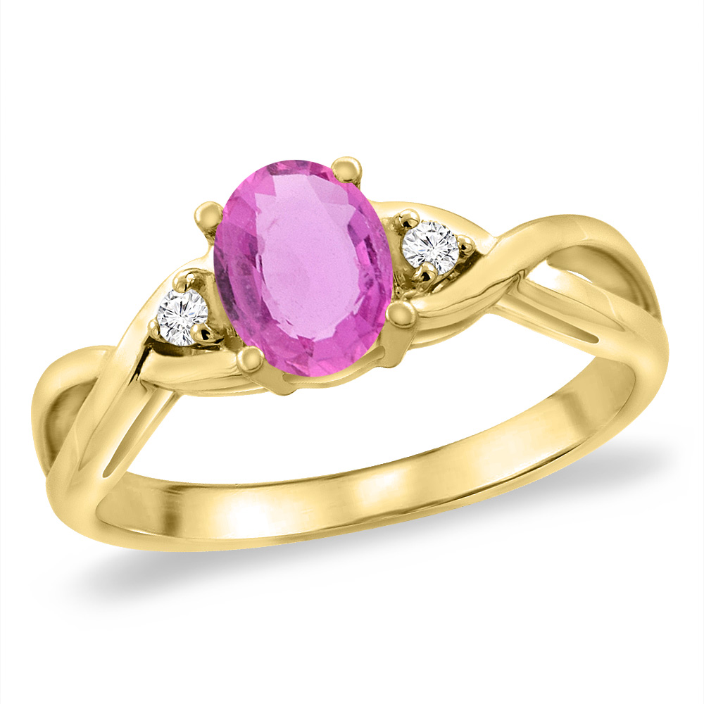 14K Yellow Gold Diamond Natural Pink Sapphire Infinity Engagement Ring Oval 7x5 mm, sizes 5 -10