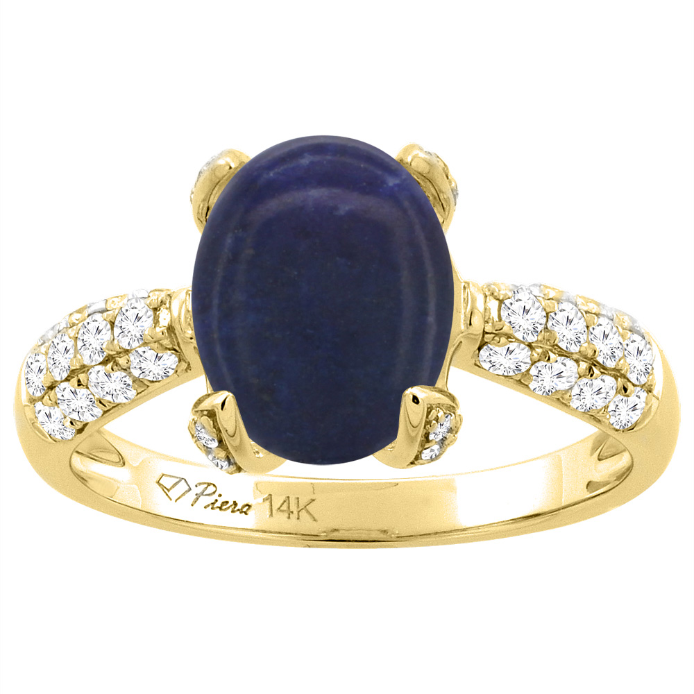 14K Yellow Gold Natural Lapis Engagement Ring Oval 18x13 mm &amp; Diamond Accents, sizes 5 - 10
